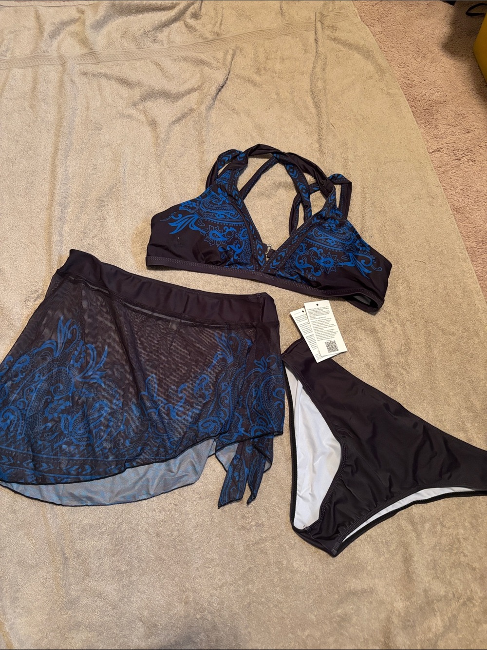 Women’s Black & Blue Floral Swim Set with Skirt